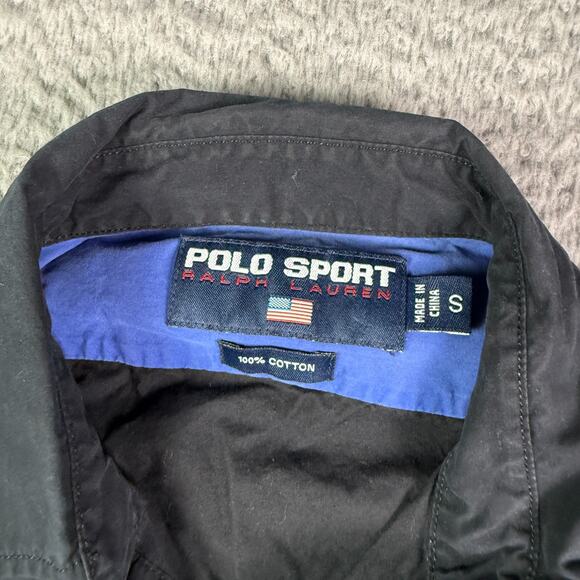 Vintage Ralph Lauren Polo Sport Button Shirt Mens S Black Spell Out Logo Work - Picture 4 of 9